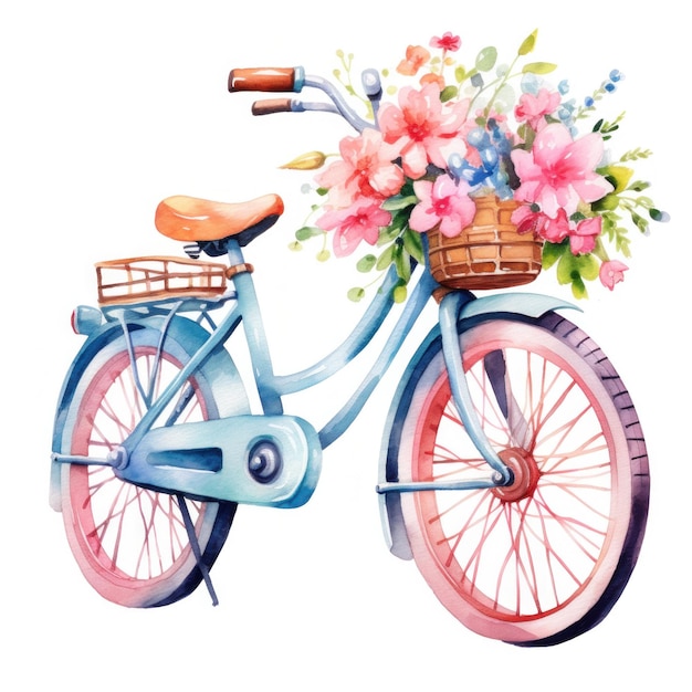 Foto linda bicicleta de acuarela con flores ilustración ai generativexa