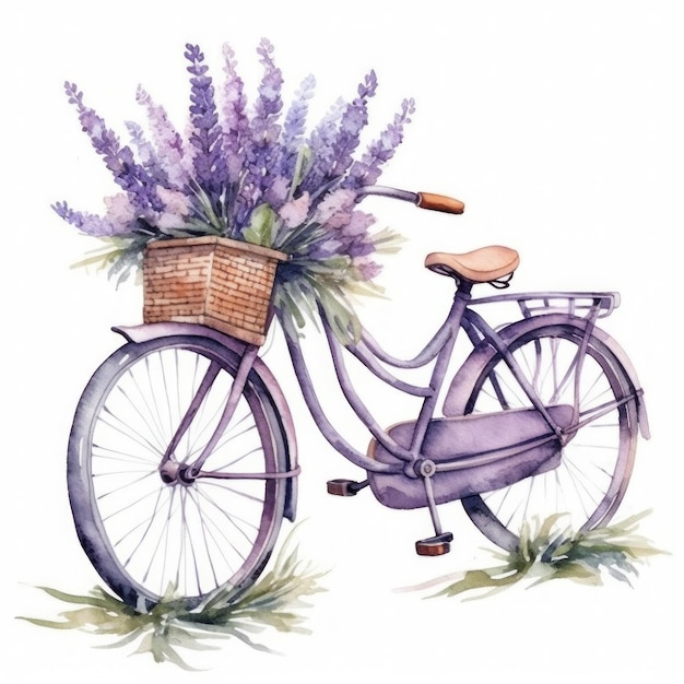 Linda bicicleta de acuarela con flores Ilustración AI GenerativexA