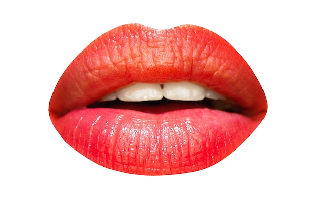 Linda boca de mulher de lábios cheios isolados lábios vermelhos