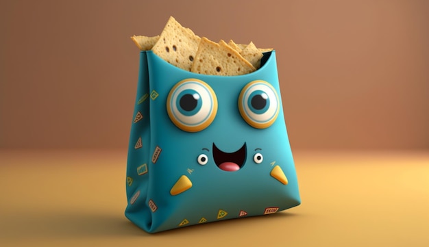 Linda bolsa de dibujos animados de chips de tortilla IA generativa