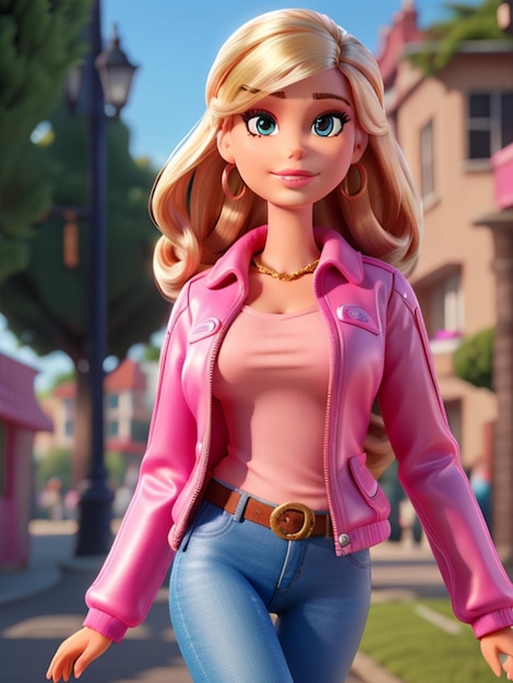 linda boneca barbie menina em rosa com roupa da moda