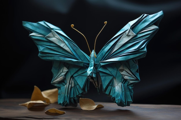 Linda borboleta de origami, suas asas se desdobrando, criadas com IA generativa