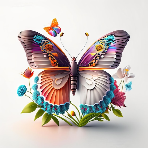Linda borboleta em ilustração 3D