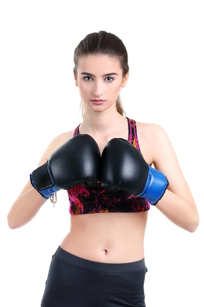 Linda boxer feminina com luvas de boxe