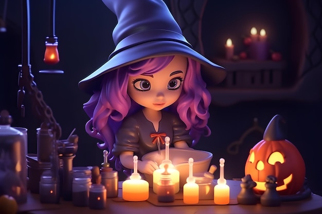 Foto linda bruja en concepto de halloween 3d ai generado