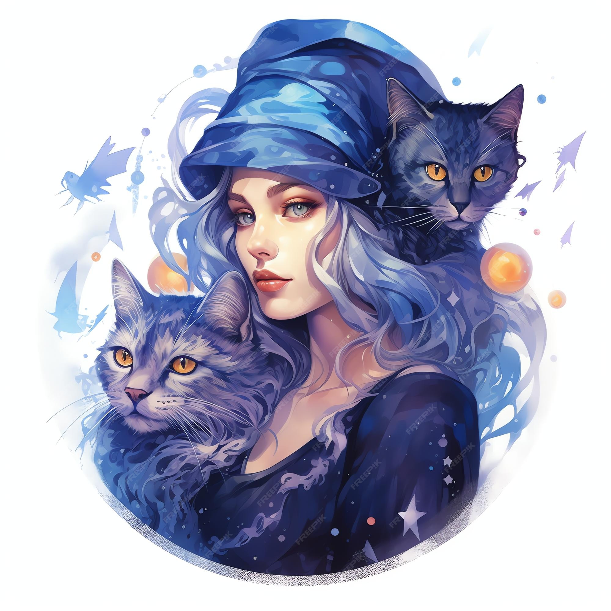 Lindas bruxas voando fantasia aquarela conto de fadas ilustração clipart