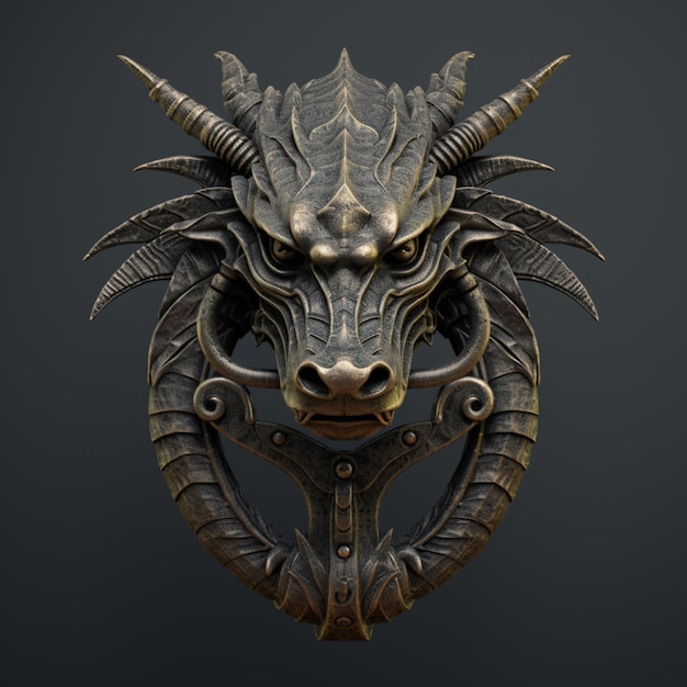 Linda cabeça de dragão feita de porta de bronze IA generativa