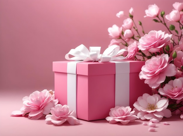 Linda caixa de presente rosa design exclusivo decorativo com banner de fundo de flores rosa