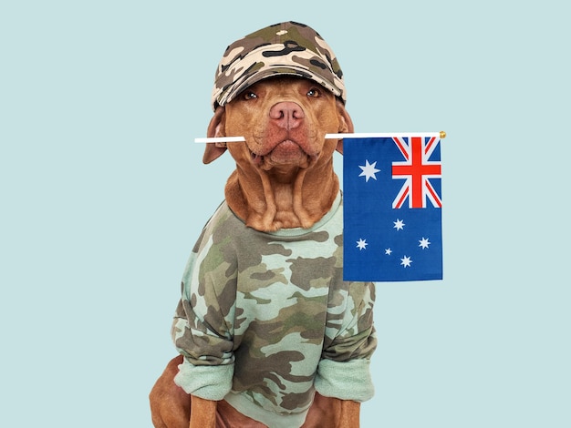 Linda camisa militar de perro marrón y bandera australiana