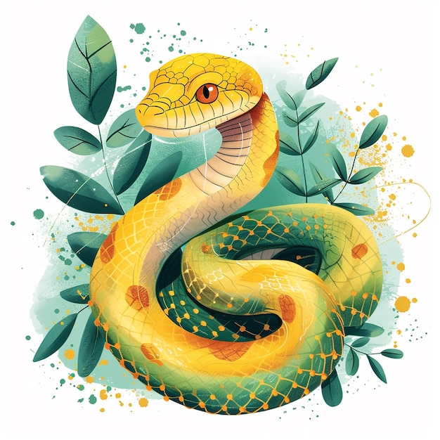 Una linda caricatura de serpiente de Navidad en acuarela sobre un fondo blanco