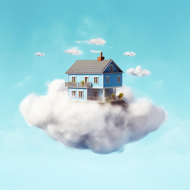 Linda casa en las nubes casa de ensueño 3d render ilustración