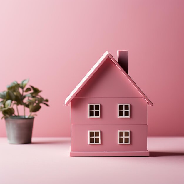 Foto linda casa rosa renderizada em 3d em tons pastel