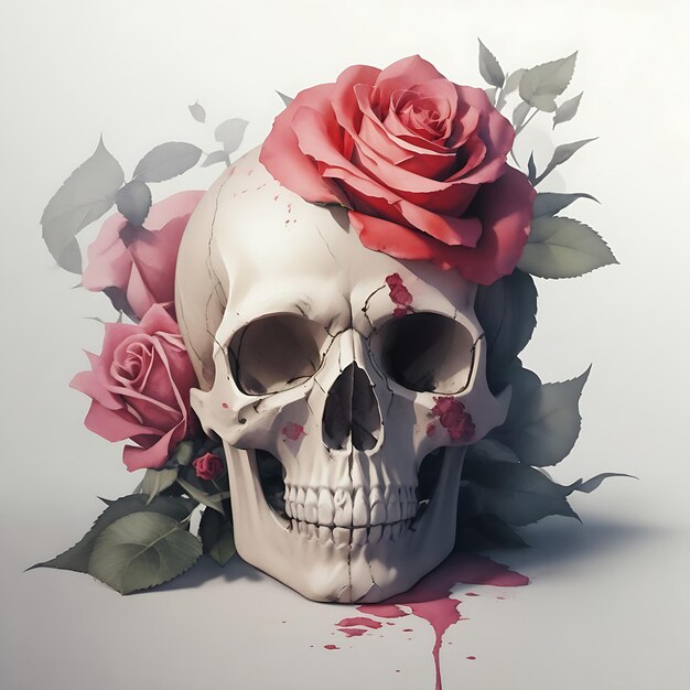 Linda caveira com renderização 3d rosa