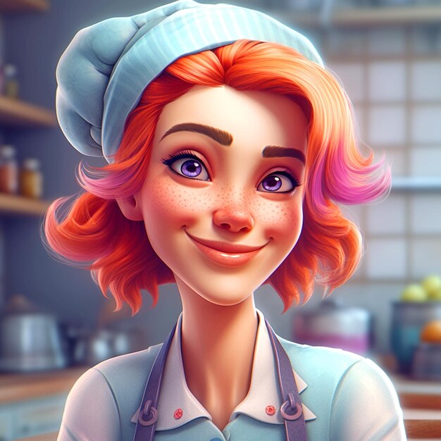 Una linda chef de dibujos animados con una hermosa sonrisa