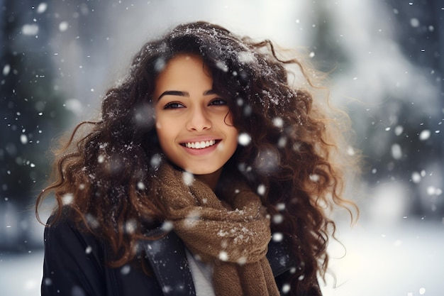 linda chica afroamericana sobre un fondo borroso de invierno en el parque