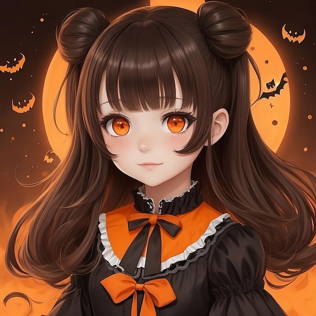 una linda chica anime vestida de halloween