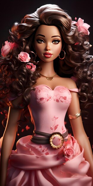 linda chica barbie con traje rosa