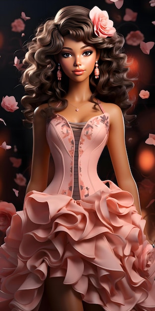 linda chica barbie con traje rosa