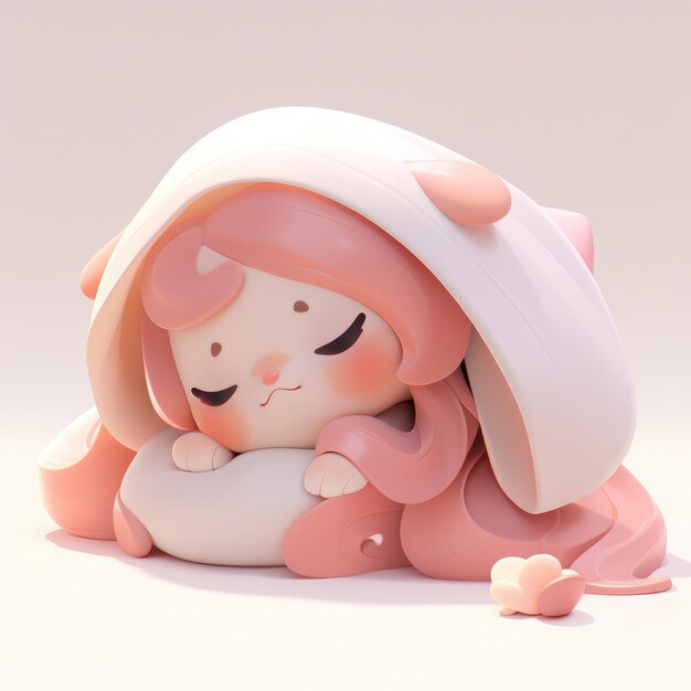 Foto una linda chica de estilo chibistyle está durmiendo