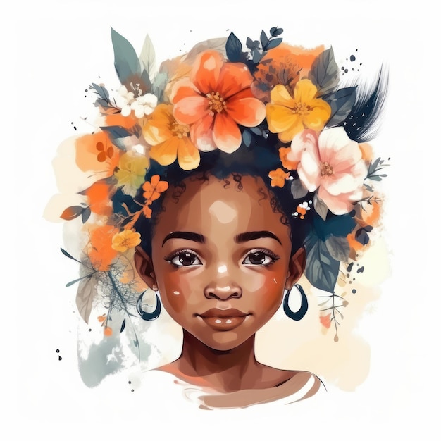 Linda chica con flores Ilustración AI Generativo