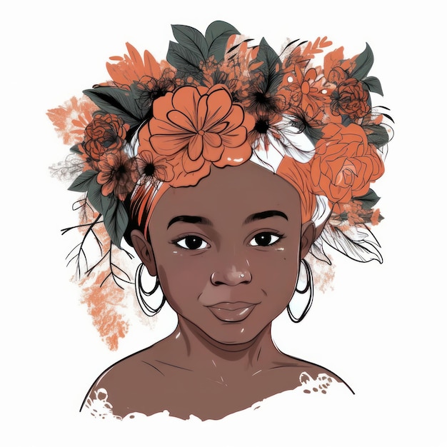 Linda chica con flores Ilustración AI Generativo