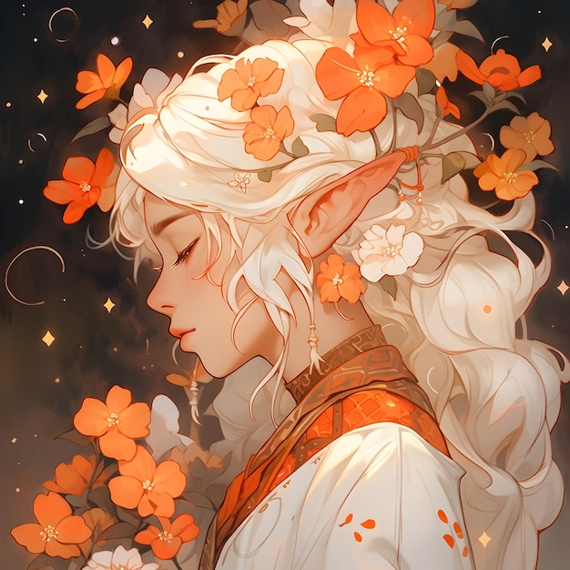 Linda chica con flores de naranja