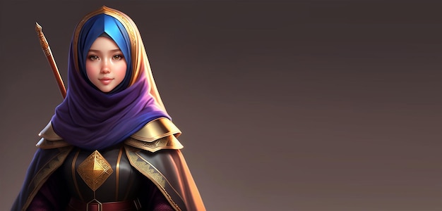 Linda chica hijab en ropa de mago medieval
