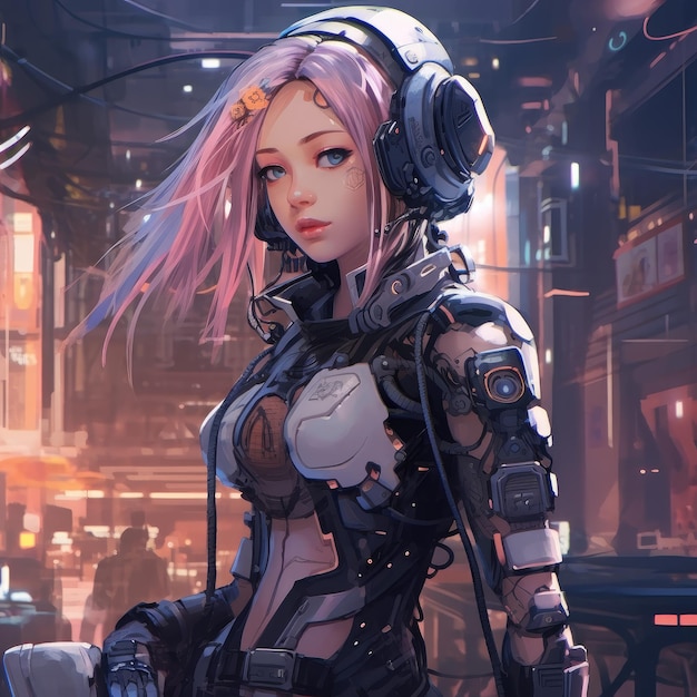 Linda chica mecánica Cyberpunk