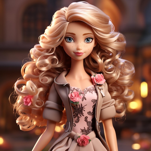 Linda chica rubia inspirada en Barbie en el país de las maravillas rosa