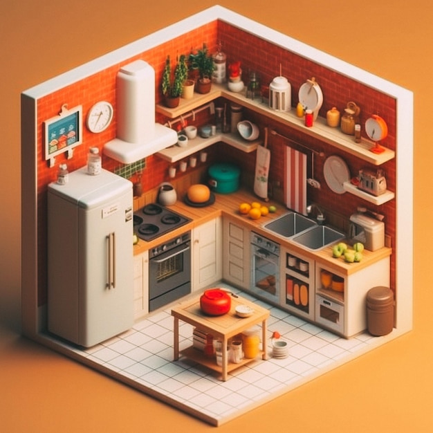 Linda cocina isométrica modelo 3d