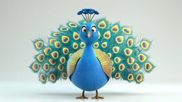 Foto una linda y colorida ilustración 3d de un pavo real con sus plumas de la cola extendidas en forma de abanico