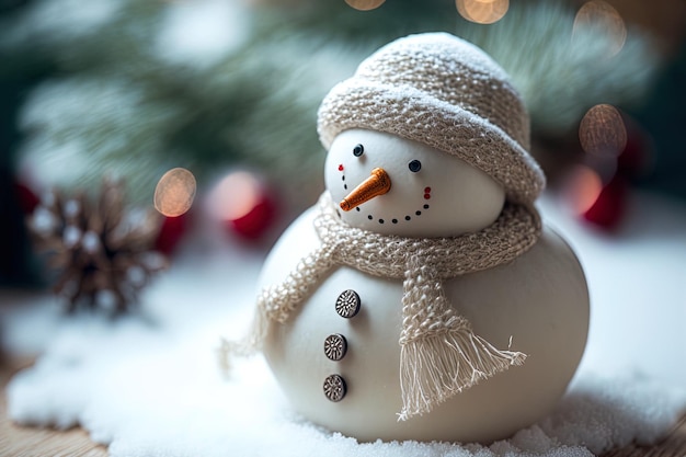 Linda composição de férias com um close-up de um boneco de neve