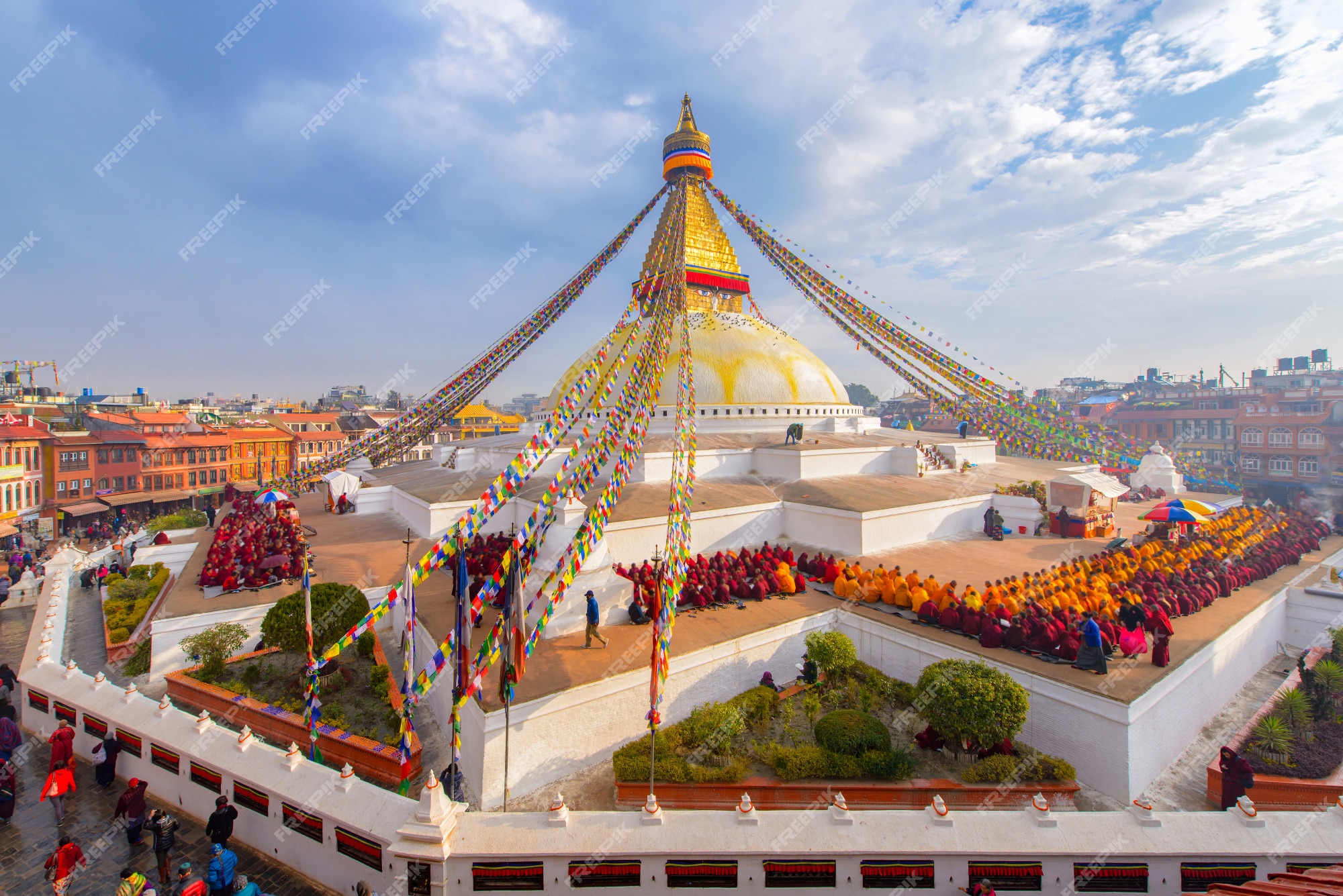 Linda de boudhanath stupa no tempo de manhã em kathmandu, nepal | Foto Premium