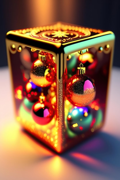 Linda decoração de Natal cubo 3d com decorações de Natal brilhantes Arte digital