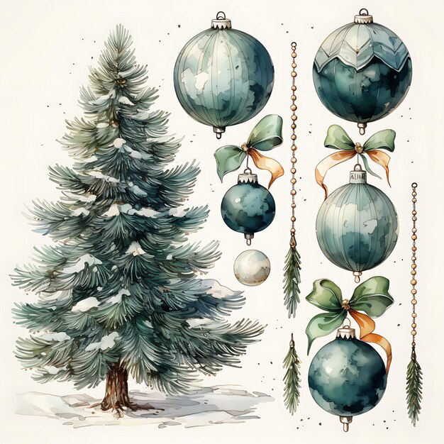 Linda decoração em aquarela de Natal em fundo branco Ilustração SVG coleção arte