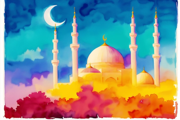 Linda e antiga mesquita Fundo islâmico EidalAdha Ramadan Copiar espaço Generative AI