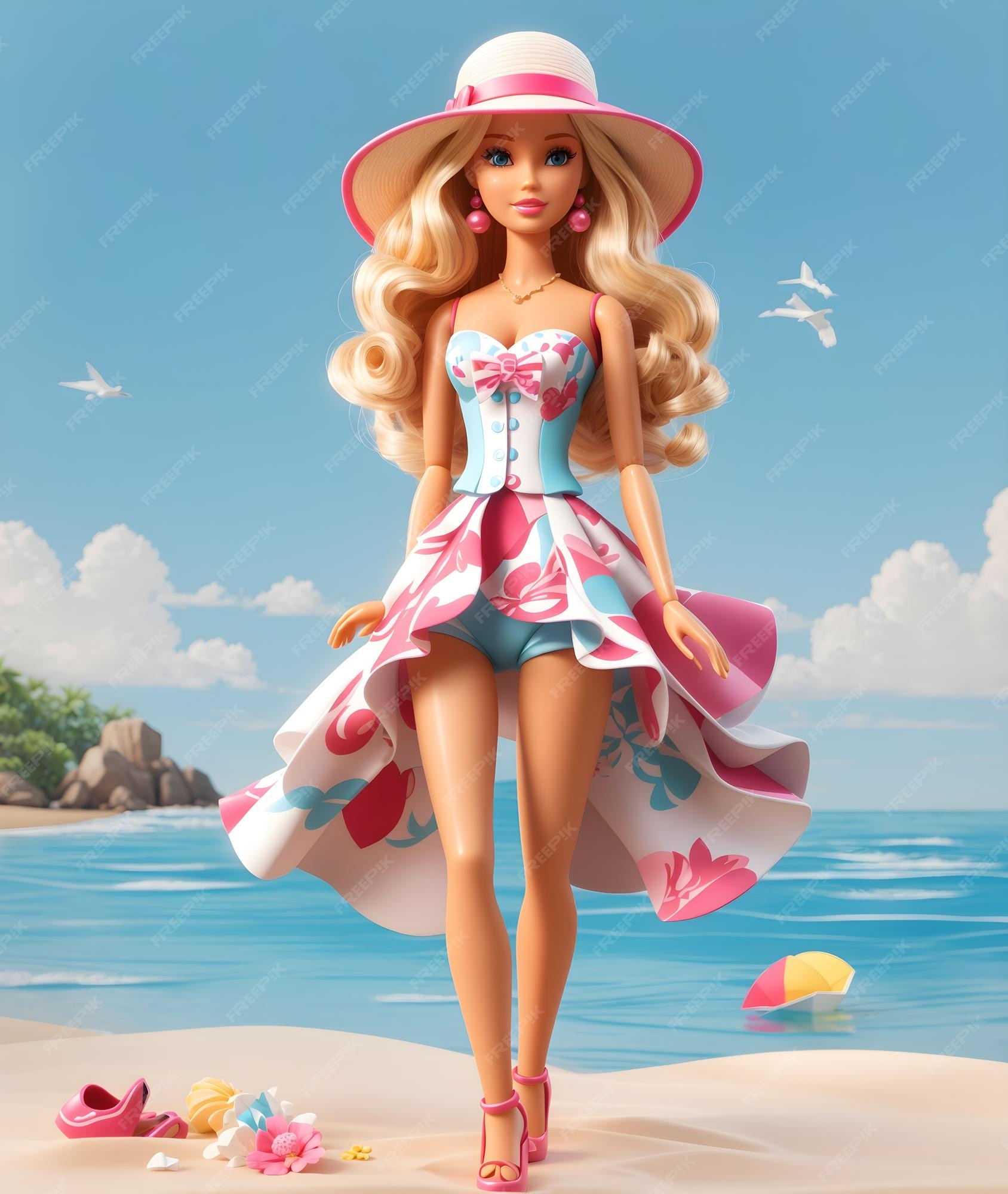 Barbie de chapéu fica na praia