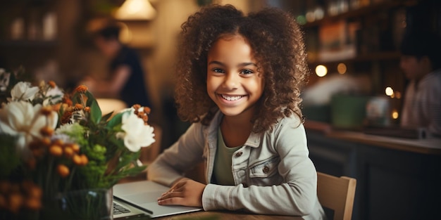 Linda estudante estudando lição de casa durante sua aula on-line em casa conceito de educação on-line estudante em casa Escola on-line De volta às aulas