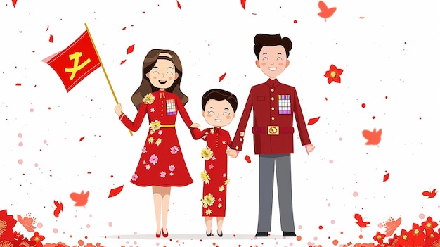 Una linda familia de dibujos animados de Corea del Norte