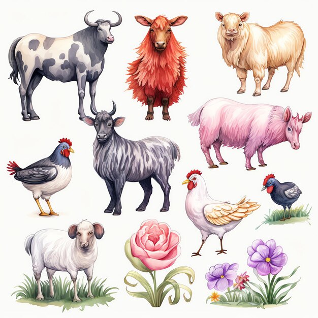 linda fazenda animal decoração aquarela vintage country cozinha clipart ilustração