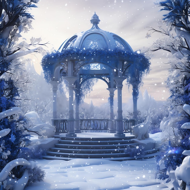 linda festa no jardim nevado gelo azul inverno conto de fadas mundo de fantasia ilustração clipart