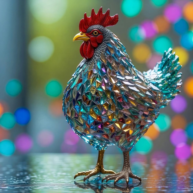 Foto linda figura de pollo de cristal opalescente