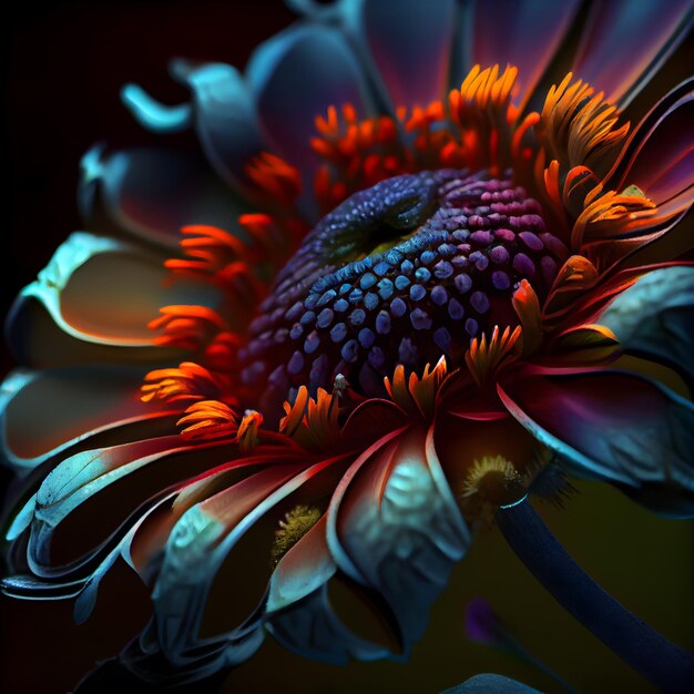 Linda flor abstrata em um fundo escuro arte fractal digital renderização em 3d