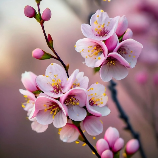 Linda flor de cerejeira sakura em flores de pêssego rosa da primavera Ai gerada