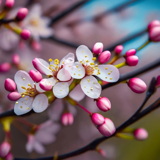 Linda flor de cerejeira sakura em flores de pêssego rosa da primavera Ai gerada