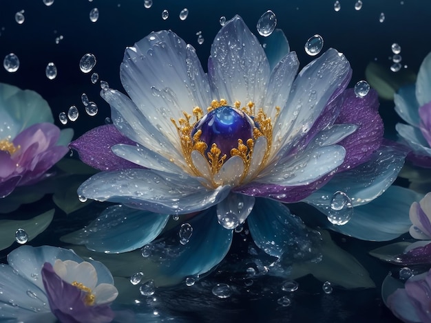 Linda flor de nenúfar ou lótus no fundo da água azul