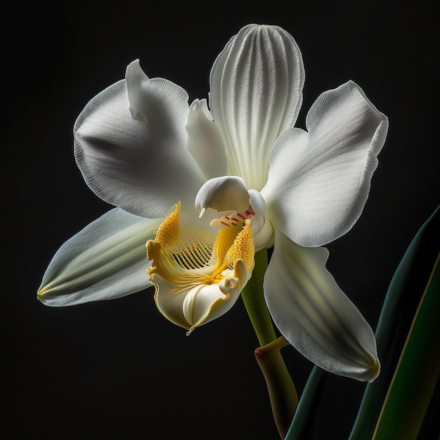 Linda flor de orquídea branca isolada em preto closeup Bom papel de parede floral fundo de flor