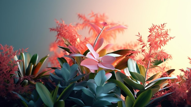 Foto linda flor de verão fundo de planta de verão paleta de cores suave generative ai