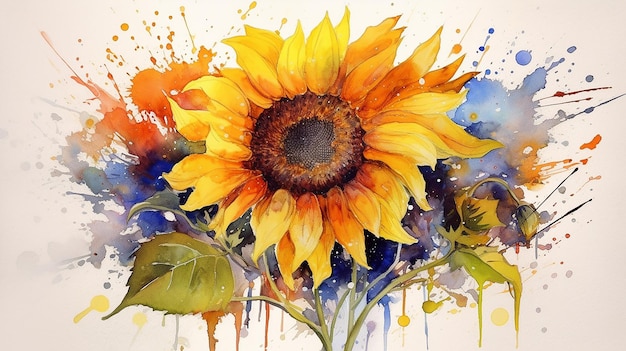 Linda flor do sol aquarela floral Generative AI