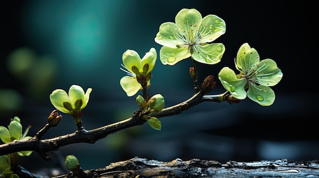 Linda flor verde com fundo escuro